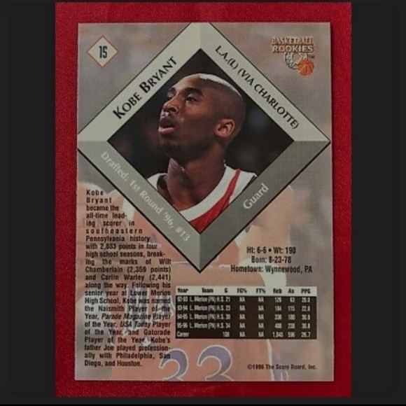 1996 Kobe Bryant Lower Merion High School Rookie Card - Picture 2 of 3